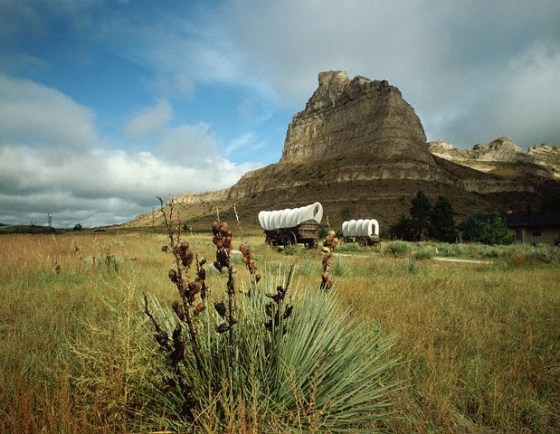 Covered Wagons Below Eagle Rock